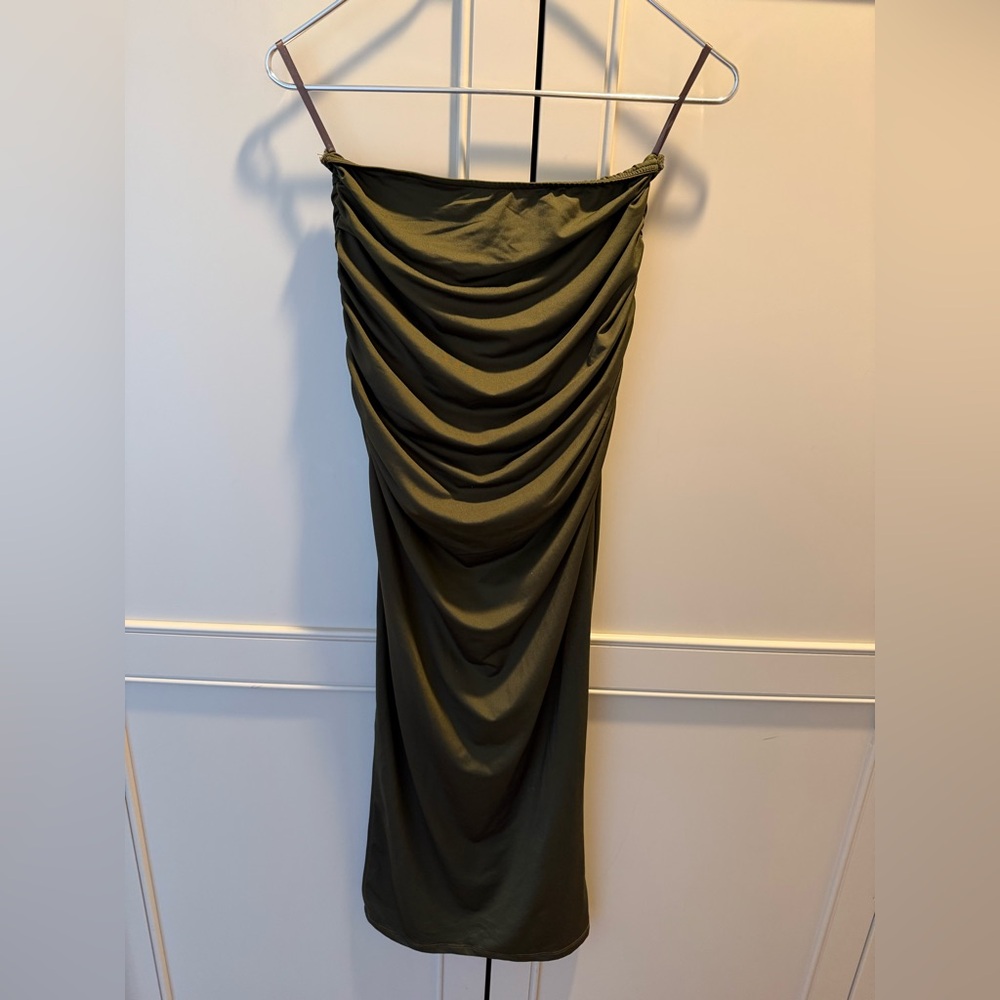NIA Olive Green Draped Slip Dress